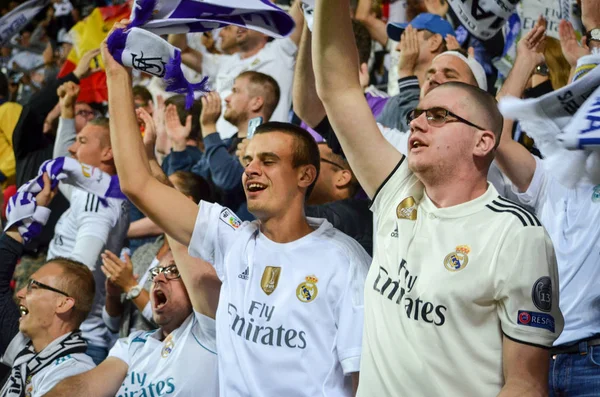 Tallinn Estonya Ağustos 2018 Tribünlerde Real Madrid Taraftarları Atletico Madrid — Stok fotoğraf