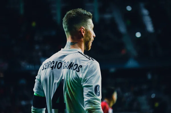 Tallinn Estonia Agosto 2018 Sergio Ramos Durante Finale Della Supercoppa — Foto Stock