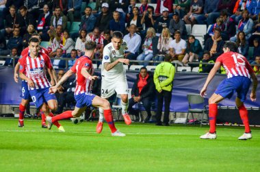 Tallinn, Estonya - 15 Ağustos, 2018: Dani Ceballos final sırasında 2018 Uefa Süper Kupası maç arada Atletico Madrid vs Real Madrid A. Le Coq Arena Stadyumu, Estonya