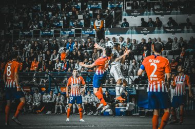 Tallinn, Estonya - 15 Ağustos, 2018: futbolcuların son 2018 Uefa Süper Kupası sırasında maç arada Atletico Madrid vs Real Madrid A. Le Coq Arena Stadyumu, Estonya