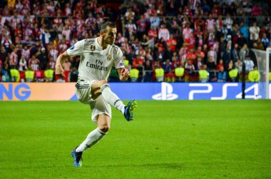 Tallinn, Estonya - 15 Ağustos, 2018: Gareth Bale son sırasında 2018 Uefa Süper Kupası maç arada Atletico Madrid vs Real Madrid A. Le Coq Arena Stadyumu, Estonya