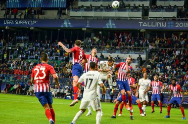 Tallinn, Estonya - 15 Ağustos, 2018: Lucas Vazquez final sırasında 2018 Uefa Süper Kupası maç arada Atletico Madrid vs Real Madrid A. Le Coq Arena Stadyumu, Estonya