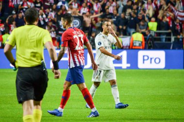 Tallinn, Estonya - 15 Ağustos, 2018: Vitolo oyuncular final 2018 Uefa Süper Kupa sırasında maç arada Atletico Madrid vs Real Madrid A. Le Coq Arena Stadyumu, Estonya