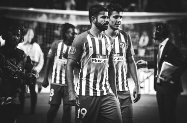 Tallinn, Estonya - 15 Ağustos, 2018: Diego Costa final sırasında 2018 Uefa Süper Kupası maç arada Atletico Madrid vs Real Madrid A. Le Coq Arena Stadyumu, Estonya