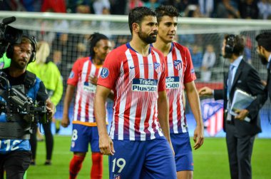Tallinn, Estonya - 15 Ağustos, 2018: Diego Costa final sırasında 2018 Uefa Süper Kupası maç arada Atletico Madrid vs Real Madrid A. Le Coq Arena Stadyumu, Estonya