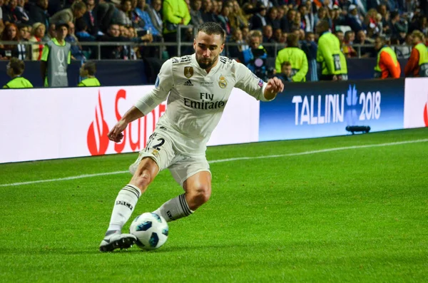 Tallinn, Estonya - 15 Ağustos, 2018: Daniel Carvajal final sırasında 2018 Uefa Süper Kupası maç arada Atletico Madrid vs Real Madrid A. Le Coq Arena Stadyumu, Estonya