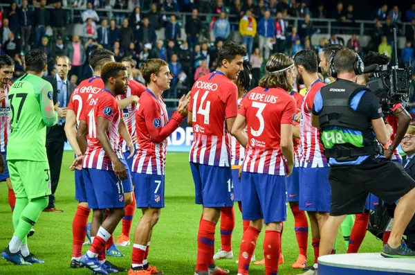 Tallinn Estônia Agosto 2018 Jogadores Atlético Madrid Durante Partida Final — Fotografia de Stock