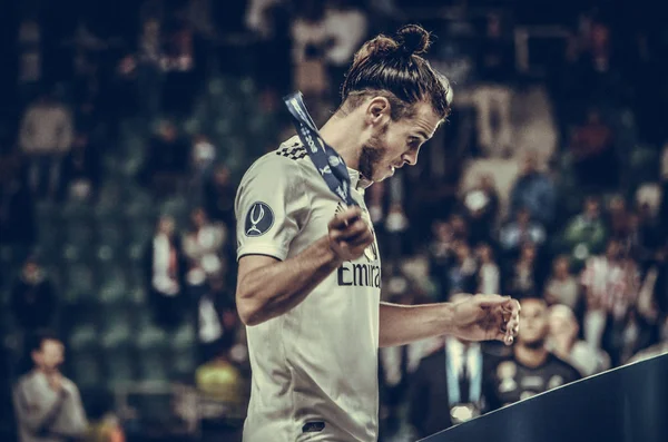 Tallinn, Estonya - 15 Ağustos, 2018: futbolcuların son 2018 Uefa Süper Kupası sırasında maç arada Atletico Madrid vs Real Madrid A. Le Coq Arena Stadyumu, Estonya