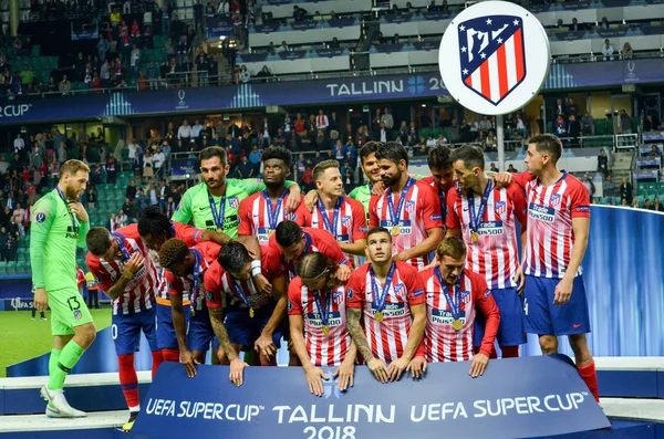 Tallinn Estonia Elokuu 2018 Jalkapalloilijat Atletico Madrid Uefa Super Cupin — kuvapankkivalokuva