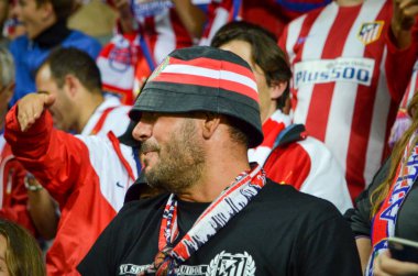 Tallinn, Estonya - 15 Ağustos, 2018: hayranları Atletico Madrid son 2018 Uefa Süper Kupası maç sonra Estonya Uefa Süper Kupası 2018 kazanarak zaferi kutlamak