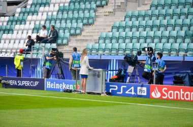 Tallinn, Estonya - 15 Ağustos, 2018: final sırasında A. Le Coq Arena Stadyumu e genel görünümünü 2018 Uefa Süper Kupası maç Atletico Madrid vs Real Madrid, Estonya arasında