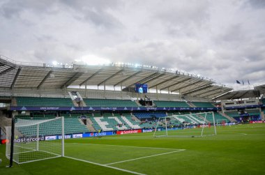 Tallinn, Estonya - 15 Ağustos, 2018: final sırasında A. Le Coq Arena Stadyumu e genel görünümünü 2018 Uefa Süper Kupası maç Atletico Madrid vs Real Madrid, Estonya arasında