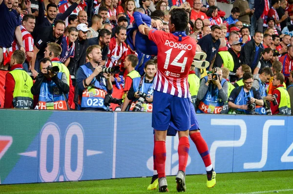 Tallinn Estônia Agosto 2018 Rodri Celebra Vitória Vencer Supercopa Uefa — Fotografia de Stock