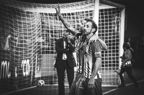 Tallinn Estônia Agosto 2018 Juanfran Celebra Vitória Vencer Supercopa Uefa — Fotografia de Stock