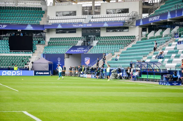 Tallinn, Estonya - 15 Ağustos, 2018: final sırasında A. Le Coq Arena Stadyumu e genel görünümünü 2018 Uefa Süper Kupası maç Atletico Madrid vs Real Madrid, Estonya arasında