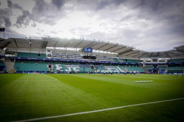 Tallinn, Estonya - 15 Ağustos, 2018: final sırasında A. Le Coq Arena Stadyumu e genel görünümünü 2018 Uefa Süper Kupası maç Atletico Madrid vs Real Madrid, Estonya arasında