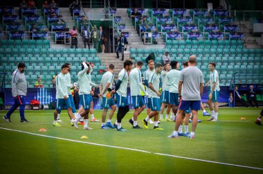 Tallinn, Estonya - 15 Ağustos, 2018: futbolcuların son 2018 Uefa Süper Kupası sırasında Atletico Madrid Maç Atletico Madrid vs Real Madrid, Estonya arasında