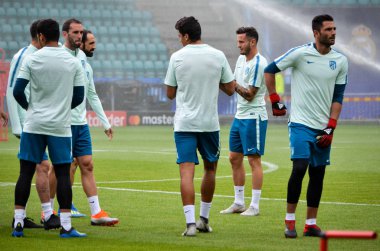 Tallinn, Estonya - 15 Ağustos, 2018: futbolcuların son 2018 Uefa Süper Kupası sırasında Atletico Madrid Maç Atletico Madrid vs Real Madrid, Estonya arasında