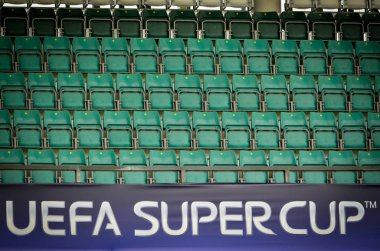 Tallinn, Estonya - 15 Ağustos, 2018: Uefa Süper Kupası Finali sırasında standları altında 2018 Uefa Süper Kupası maç Atletico Madrid vs Real Madrid, Estonya arasında