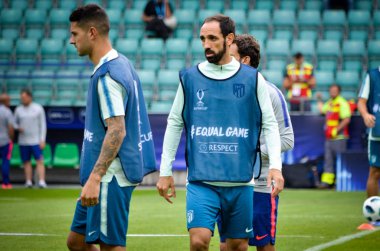 Tallinn, Estonya - 15 Ağustos, 2018: Juanfran son sırasında 2018 Uefa Süper Kupası maç arada Atletico Madrid vs Real Madrid A. Le Coq Arena Stadyumu, Estonya