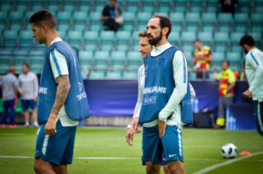 Tallinn, Estonya - 15 Ağustos, 2018: Juanfran son sırasında 2018 Uefa Süper Kupası maç arada Atletico Madrid vs Real Madrid A. Le Coq Arena Stadyumu, Estonya