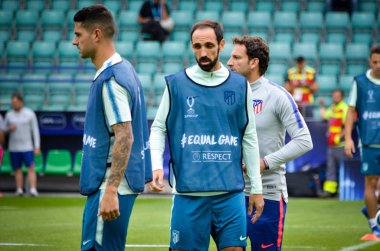 Tallinn, Estonya - 15 Ağustos, 2018: Juanfran son sırasında 2018 Uefa Süper Kupası maç arada Atletico Madrid vs Real Madrid A. Le Coq Arena Stadyumu, Estonya