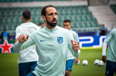 Tallinn, Estonya - 15 Ağustos, 2018: Juanfran son sırasında 2018 Uefa Süper Kupası maç arada Atletico Madrid vs Real Madrid A. Le Coq Arena Stadyumu, Estonya