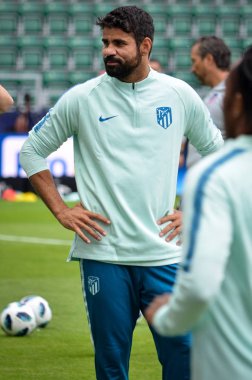 Tallinn, Estonya - 15 Ağustos, 2018: Diego Costa final sırasında 2018 Uefa Süper Kupası maç arada Atletico Madrid vs Real Madrid A. Le Coq Arena Stadyumu, Estonya