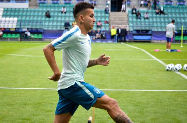 Tallinn, Estonya - 15 Ağustos, 2018: Angel Correa final sırasında 2018 Uefa Süper Kupası maç arada Atletico Madrid vs Real Madrid A. Le Coq Arena Stadyumu, Estonya