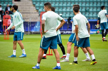 Tallinn, Estonya - 15 Ağustos, 2018: futbolcuların son 2018 Uefa Süper Kupası sırasında maç arada Atletico Madrid vs Real Madrid A. Le Coq Arena Stadyumu, Estonya