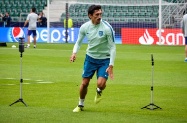 Tallinn, Estonya - 15 Ağustos, 2018: Stefan Savic final sırasında 2018 Uefa Süper Kupası maç arada Atletico Madrid vs Real Madrid A. Le Coq Arena Stadyumu, Estonya