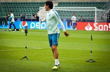 Tallinn, Estonya - 15 Ağustos, 2018: son 2018 Uefa Süper Kupası maç önce Atletico Madrid vs Real Madrid, Estonya arasında Real Madrid futbol oyuncuların eğitim