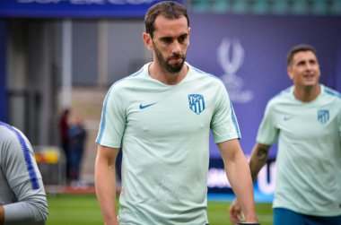 Tallinn, Estonya - 15 Ağustos, 2018: son 2018 Uefa Süper Kupası maç önce Atletico Madrid vs Real Madrid, Estonya arasında Real Madrid futbol oyuncuların eğitim