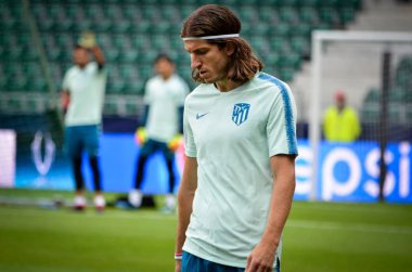 Tallinn, Estonya - 15 Ağustos, 2018: son 2018 Uefa Süper Kupası maç önce Atletico Madrid vs Real Madrid, Estonya arasında Real Madrid futbol oyuncuların eğitim