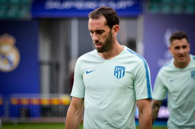 Tallinn, Estonya - 15 Ağustos, 2018: son 2018 Uefa Süper Kupası maç önce Atletico Madrid vs Real Madrid, Estonya arasında Real Madrid futbol oyuncuların eğitim