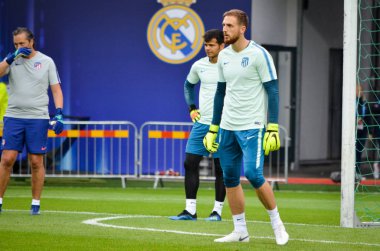 Tallinn, Estonya - 15 Ağustos, 2018: son 2018 Uefa Süper Kupası maç önce Atletico Madrid vs Real Madrid, Estonya arasında Real Madrid futbol oyuncuların eğitim