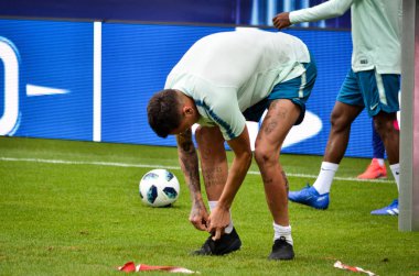 Tallinn, Estonya - 15 Ağustos, 2018: son 2018 Uefa Süper Kupası maç önce Atletico Madrid vs Real Madrid, Estonya arasında Real Madrid futbol oyuncuların eğitim