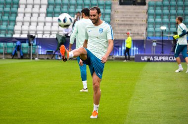 Tallinn, Estonya - 15 Ağustos, 2018: son 2018 Uefa Süper Kupası maç önce Atletico Madrid vs Real Madrid, Estonya arasında Real Madrid futbol oyuncuların eğitim