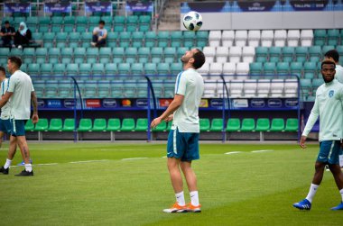 Tallinn, Estonya - 15 Ağustos, 2018: son 2018 Uefa Süper Kupası maç önce Atletico Madrid vs Real Madrid, Estonya arasında Real Madrid futbol oyuncuların eğitim