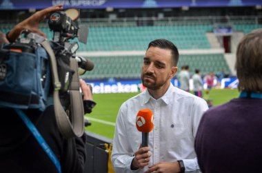 Tallinn, Estonya - 15 Ağustos, 2018: son 2018 Uefa Süper Kupası maç önce Atletico Madrid vs Real Madrid, Estonya arasında Real Madrid futbol oyuncuların eğitim