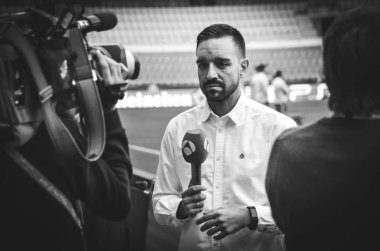 Tallinn, Estonya - 15 Ağustos, 2018: son 2018 Uefa Süper Kupası maç önce Atletico Madrid vs Real Madrid, Estonya arasında Real Madrid futbol oyuncuların eğitim