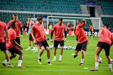 Tallinn, Estonya - 15 Ağustos, 2018: son 2018 Uefa Süper Kupası maç önce Atletico Madrid vs Real Madrid, Estonya arasında Real Madrid futbol oyuncuların eğitim