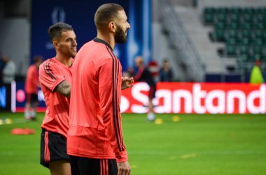 Tallinn, Estonya - 15 Ağustos, 2018: son 2018 Uefa Süper Kupası maç önce Atletico Madrid vs Real Madrid, Estonya arasında Real Madrid futbol oyuncuların eğitim