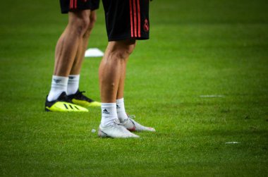 Tallinn, Estonya - 15 Ağustos, 2018: son 2018 Uefa Süper Kupası maç önce Atletico Madrid vs Real Madrid, Estonya arasında Real Madrid futbol oyuncuların eğitim