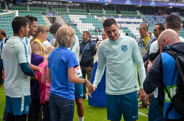 Tallinn Estonia Agosto 2018 Jugadores Fútbol Atlético Madrid Durante Partido — Foto de Stock