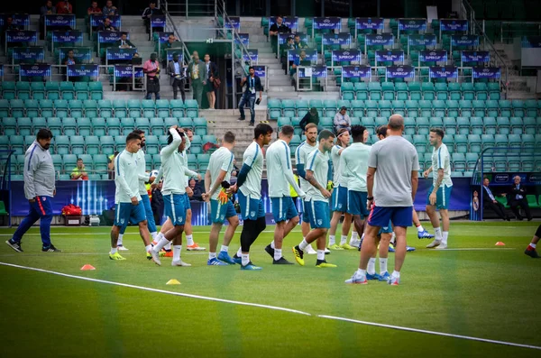 Tallinn, Estonya - 15 Ağustos, 2018: futbolcuların son 2018 Uefa Süper Kupası sırasında Atletico Madrid Maç Atletico Madrid vs Real Madrid, Estonya arasında