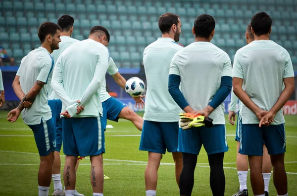 Tallinn Estonia Agosto 2018 Jugadores Fútbol Atlético Madrid Durante Partido — Foto de Stock