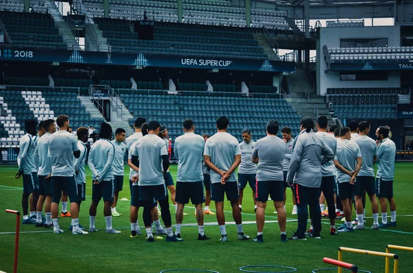 Tallinn Estônia Agosto 2018 Jogadores Futebol Atlético Madrid Durante Final — Fotografia de Stock