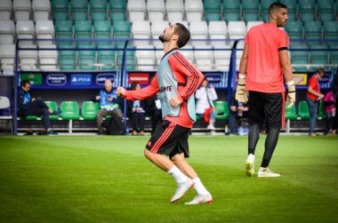 Tallinn, Estonya - 15 Ağustos, 2018: son 2018 Uefa Süper Kupası maç önce Atletico Madrid vs Real Madrid, Estonya arasında Real Madrid futbol oyuncuların eğitim