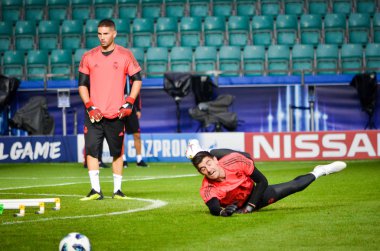 Tallinn, Estonya - 15 Ağustos, 2018: son 2018 Uefa Süper Kupası maç önce Atletico Madrid vs Real Madrid, Estonya arasında Real Madrid futbol oyuncuların eğitim